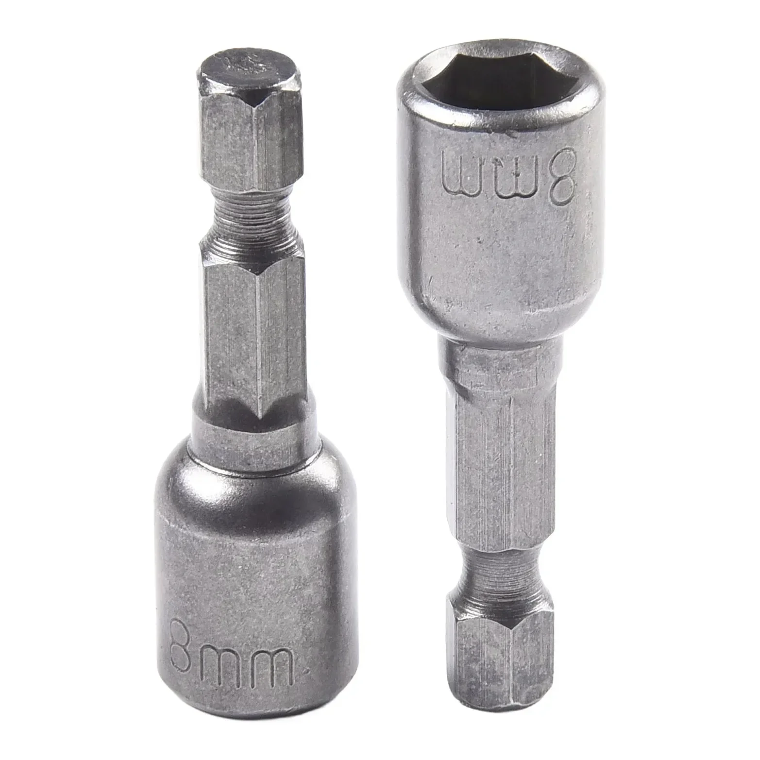 Power Tools Socket Adapter 1/4 8mm Magnetic Nut Driver Quick Release Chrome Vanadium Steel Drill Bit Grey Hex Shank