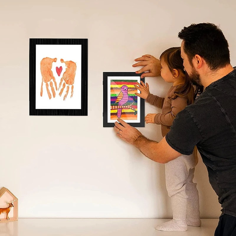 إطار صورة قابل للطي للأطفال مفتوح من الأمام إطارات عرض فنية للأطفال مقاس 13.8 × 10.4 بوصة، لصناعة الرسم للأطفال (أسود، قطعتان)