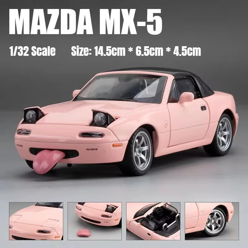 1/32 Mazda MX-5 Miniatur-Druckguss-Miata-RoadSter-Spielzeugautomodell, Ton- und Lichttüren, zu öffnende Sammlung, Geschenk für Kinder, Jungen und Kinder