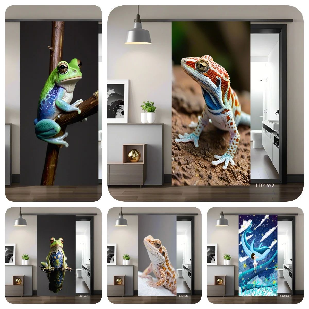 

Рог, дельфин и крабит, милые кавайные животные, 3D наклейки на дверь, водонепроницаемые съемные ПВХ, домашние эстетические виниловые наклейки