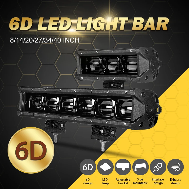 

8" 14" 6D LED Light Bar 30W LED Bar Flood Beam Work Light Driving Fog Light White 6000K For Off Road 4x4 Car Truck Trailer ATV