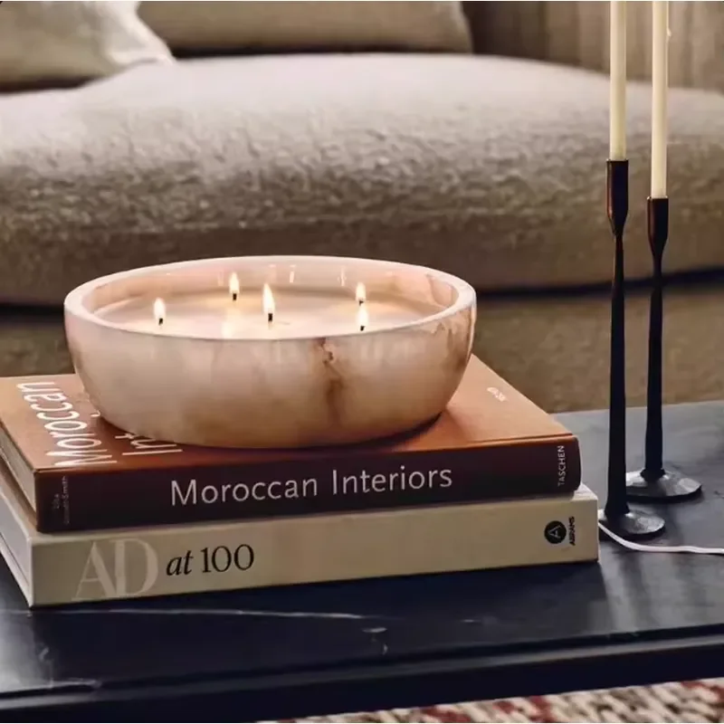 Minimalist Marble Candle Holder Designer Model Room Props, Small-sized Living Room, High-end Decoration Marble Tray
