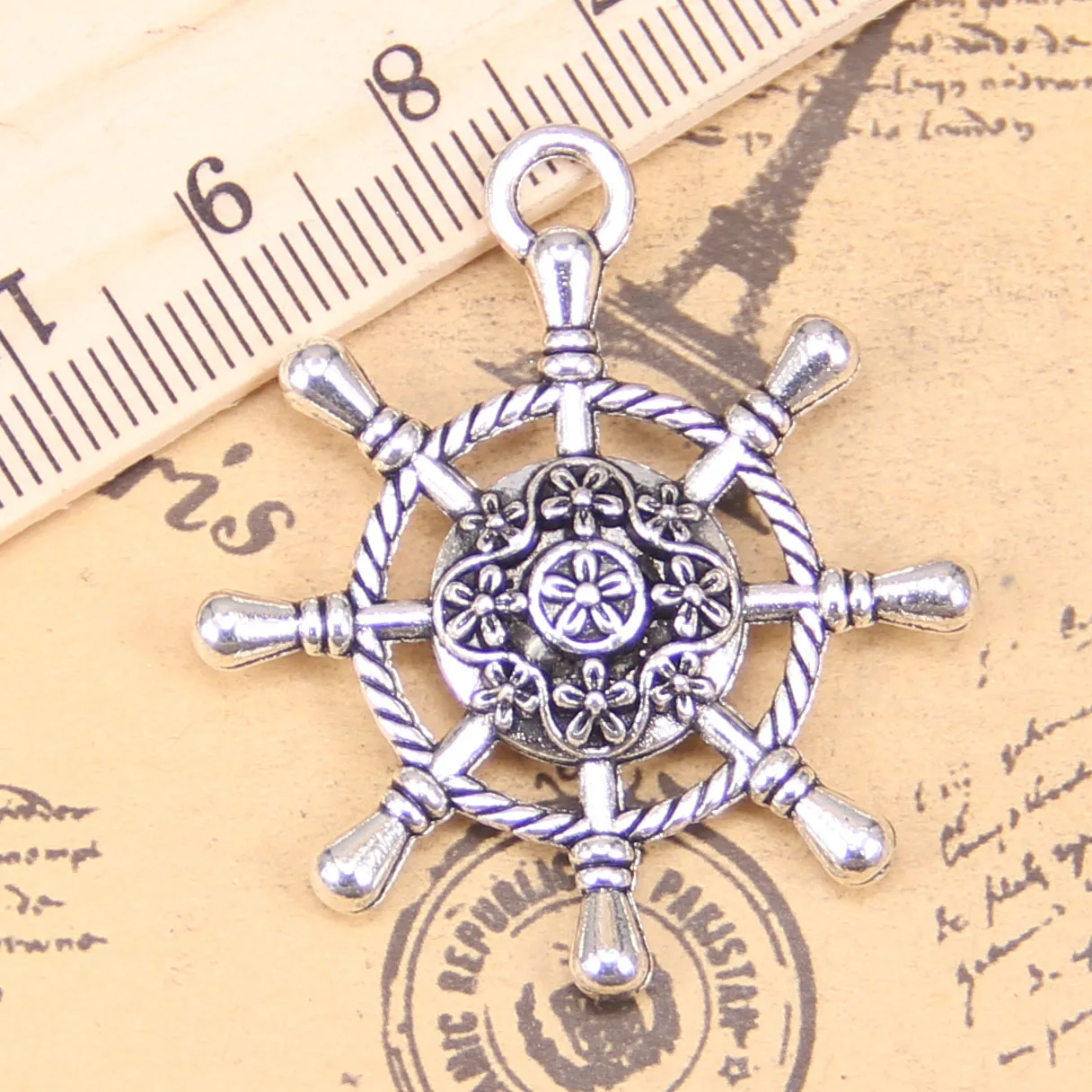 18pcs Jewelry Charms hollow rudder helm 40x34mm Antique Silver Plated Pendants Making DIY Handmade Tibetan Silver Jewelry