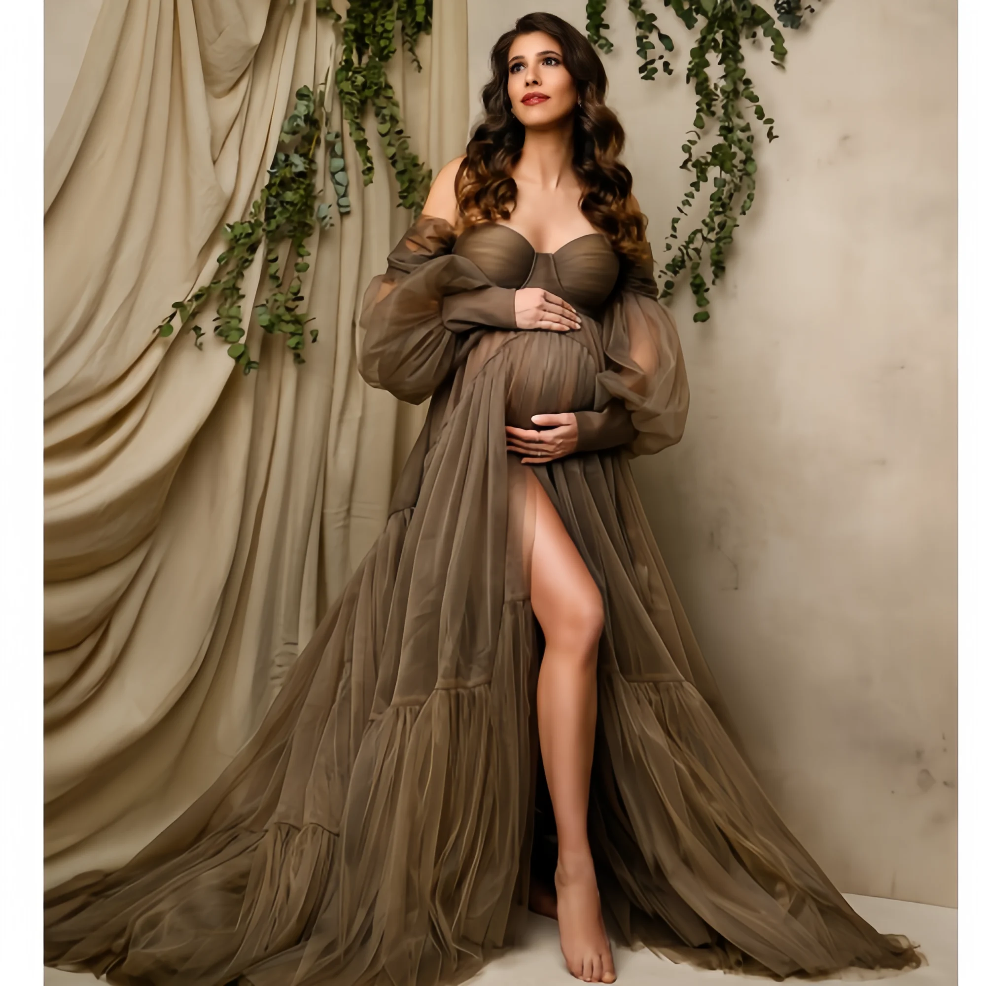 

Elegnat Dark Green Maternity Dresses for Photo Sweetheart Tulle Pregnant Women Photoshoot Robe Photo Shoot Women Baby Shower