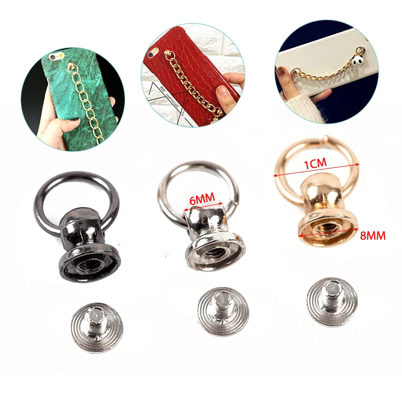 10pcs/set 8mm Metal Button O Ring Stud Screwback Craft Bag Phone Screw Nail Rivet High Quality