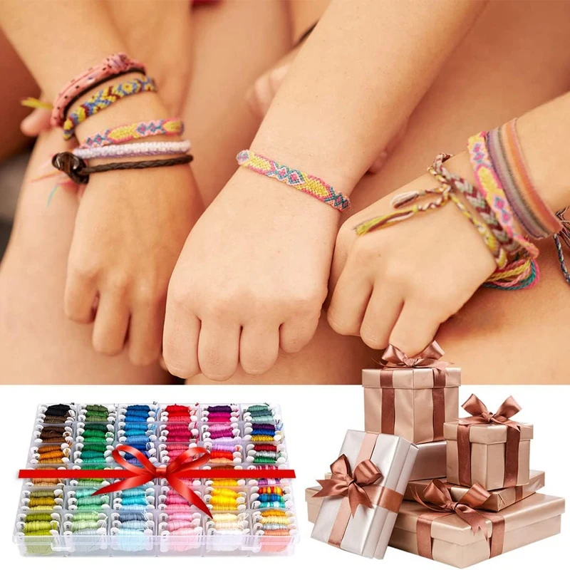 Friendship Bracelet String Kits With Organizer Storage Box, 100 Colors Embroidery Floss With Cross Stitch Tools-Labeled Durable