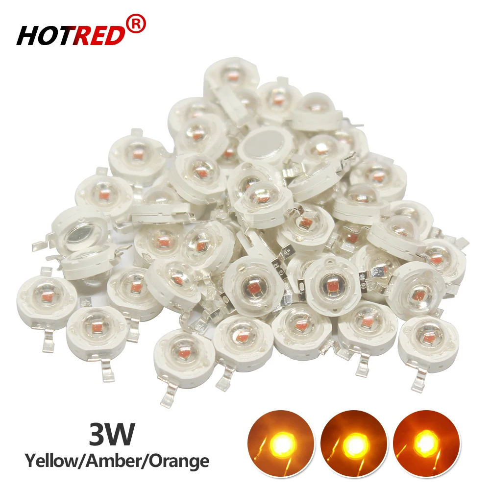 50-500pcs 1W 3W High Power LED Chip Yellow 590-595nm Amber 595-600nm Orange 600-605nm DC2.2-2.6V For DIY Emergency Traffic Light