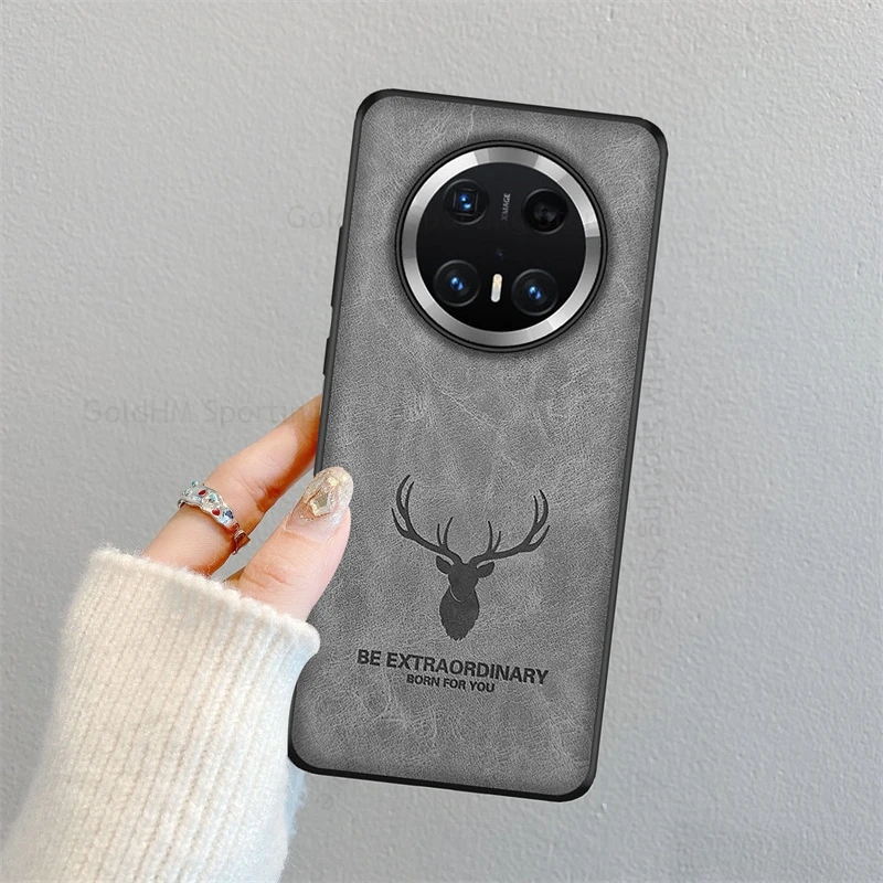 

For Huawei Mate 70 Pro 3D Cartoon Elk Deer Head Leather Case For Mate 60 40 Pro 30 50 Plus Soft TPU Bumper Shockproof Back Cover