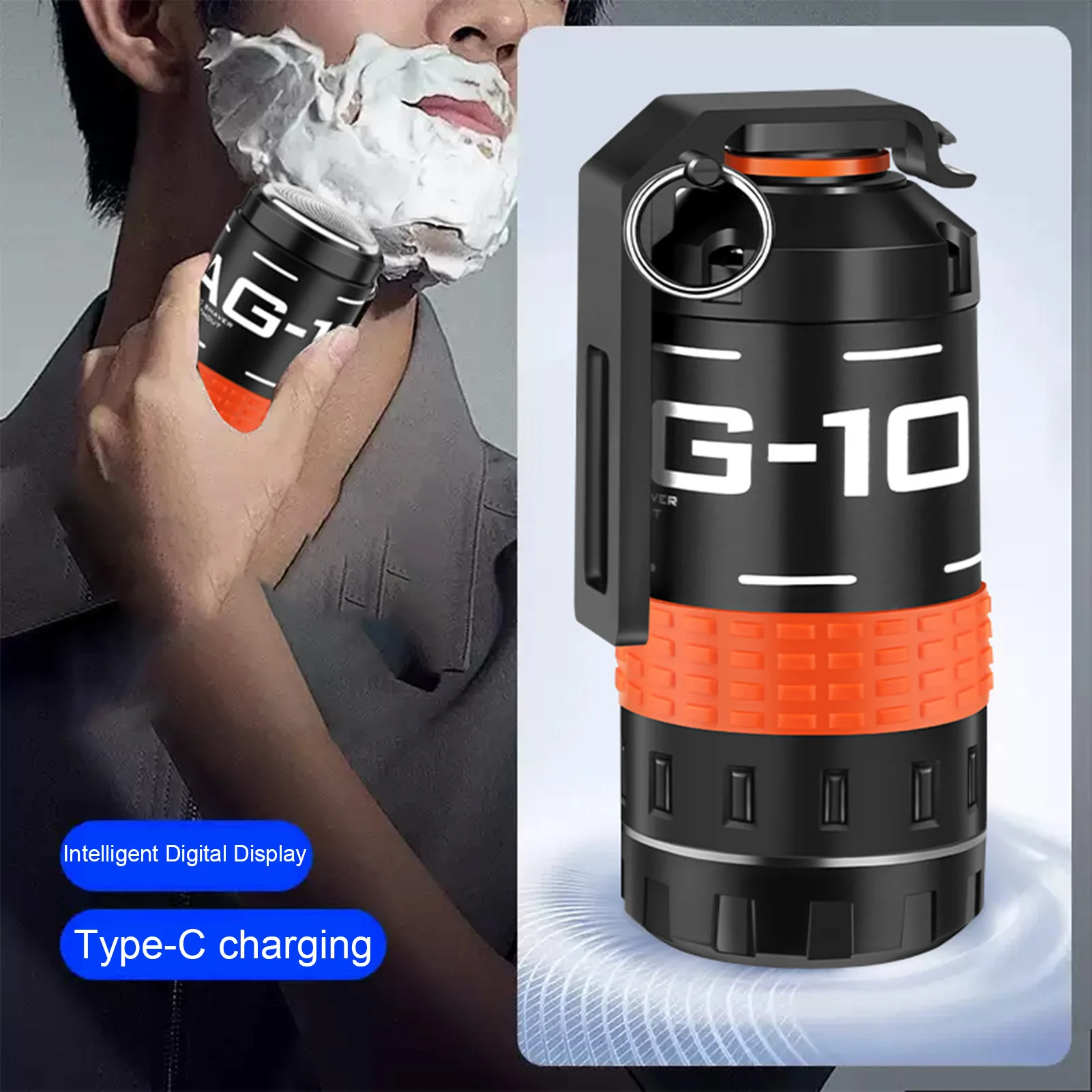 

HIENA Men's Shaver Portable Cordless Electric Razor Sharp Stainless Steel Blade Beard Trimmer Creative Grenade Shaped Shaver