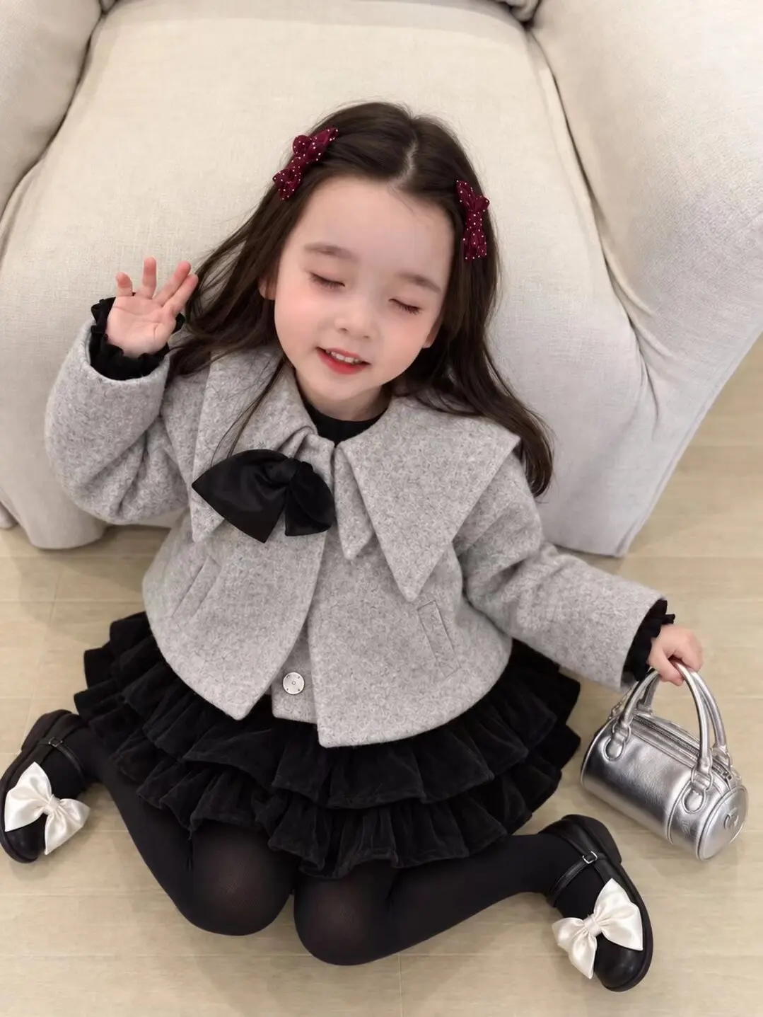 Girls Cashmere Tweed Coat Fall And Winter New Fashion  Wool Coat Cotton Warm Long Girls Coat Children's Clothing