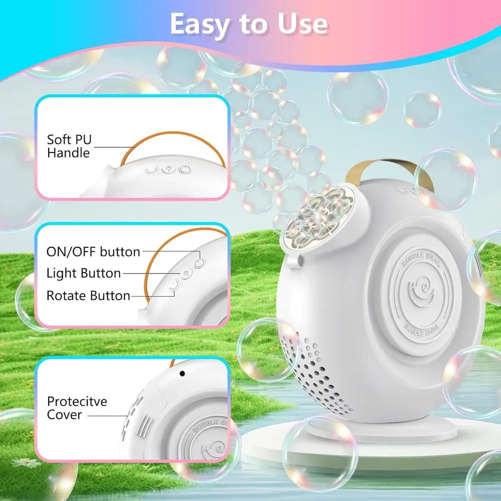 Máquina de bolhas automática portátil recarregável 360 °   Brinquedo giratório divertido ao ar livre para crianças