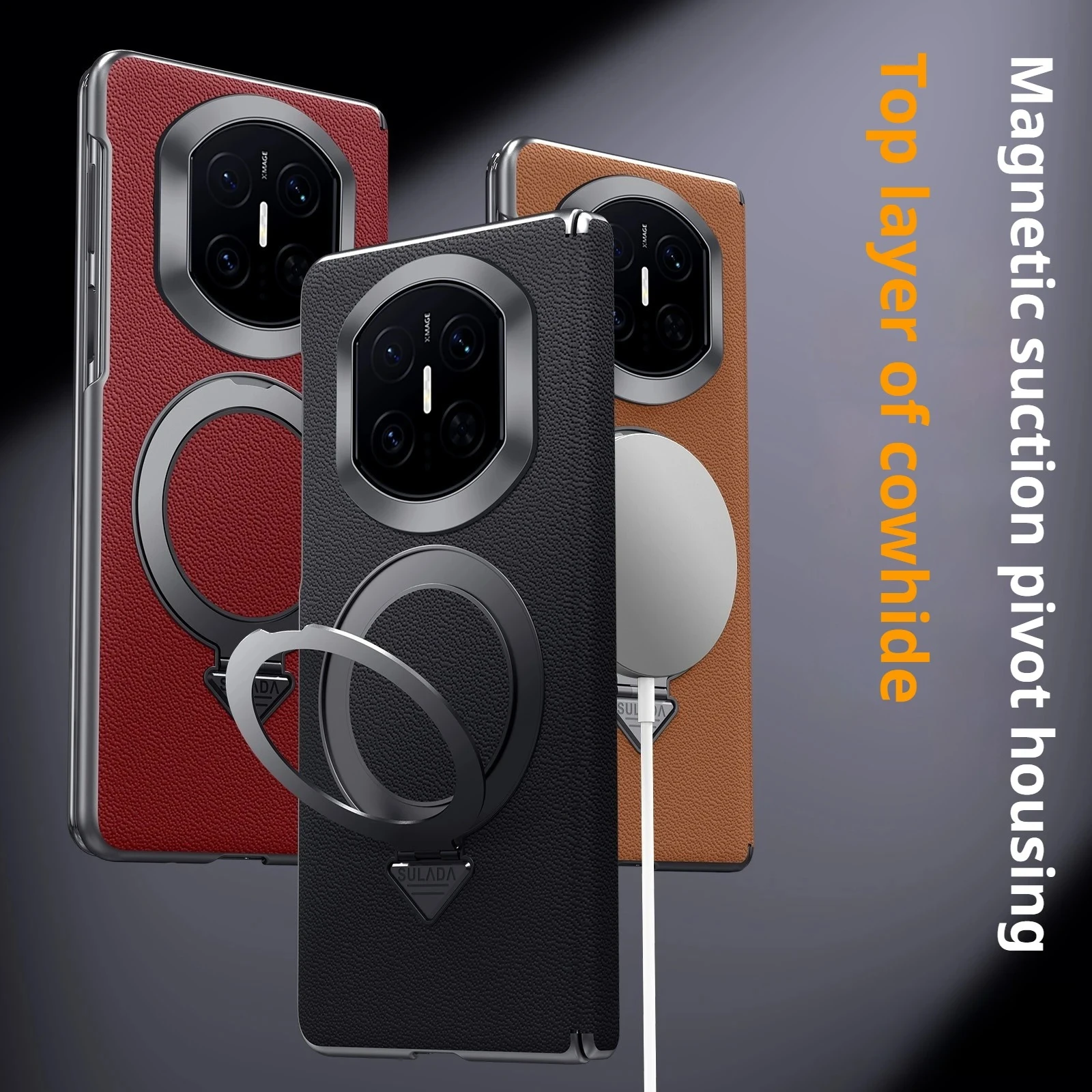 

Роскошный деловой кожаный магнитный чехол премиум-класса для Huawei Mate X7 X6 X5, защита от падения, петля для беспроводной зарядки, защитный кронштейн, чехол