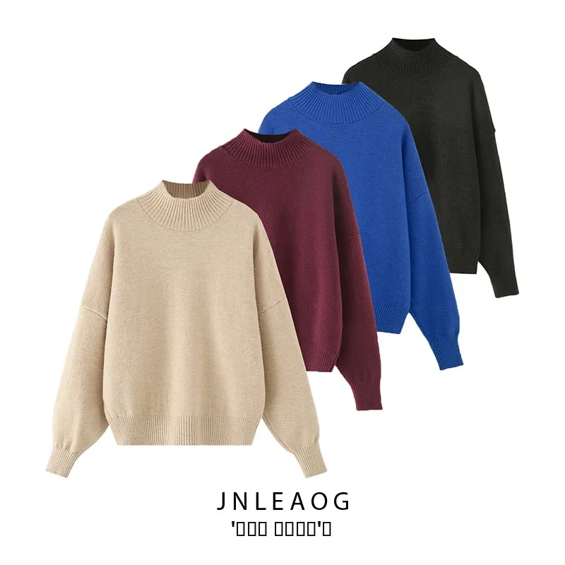 

Faionable Soft Stand Collar Knitted Sweater Women's Autumn Winter New Sle JNLEAOG Street Sle Long Sve round Ne Pol...