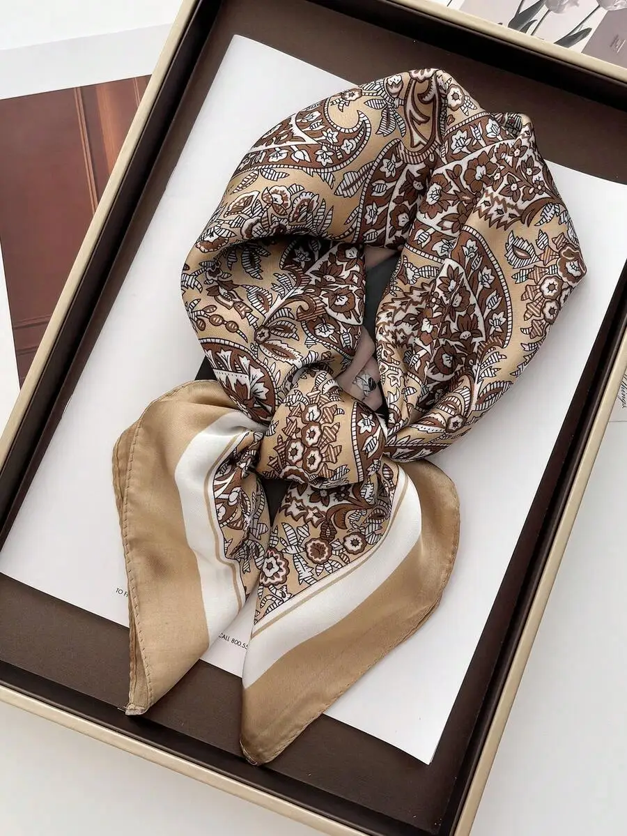 

1pc Square Silk Scarf, Women's Satin Printed Headband, Headwrap, Fashion Headscarves, Shawl, Neck Scarf, Headband, Dress Accesso