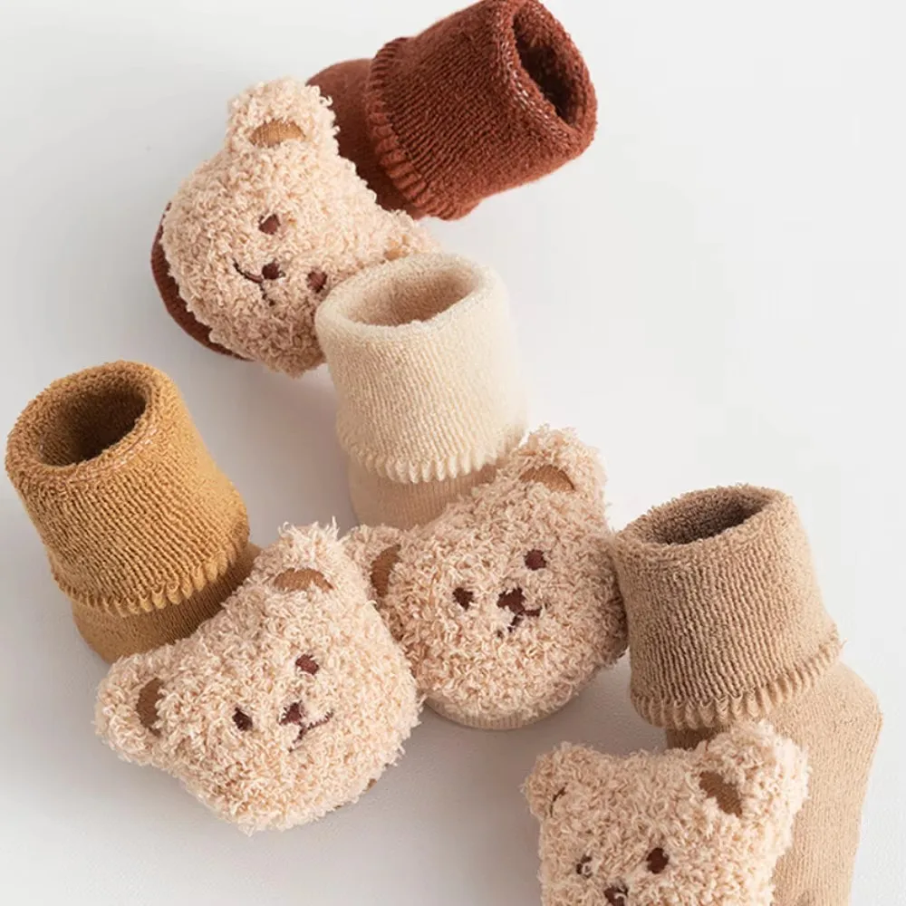 New Cute Cartoon Bear Baby Socks For Boys Girls Winter Soft Cotton Anti Slip Solid Newborn Toddler Sock Kids Thicken Socken C74