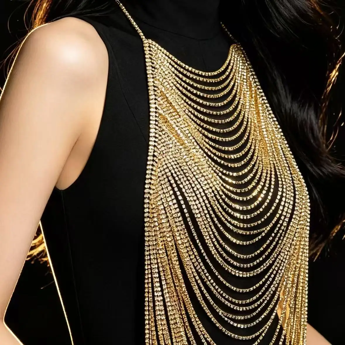 Temperament Multi layer Hanging Neck and Chest Chain Trendy Sexy Stage Show Performance Body Chain Accessories