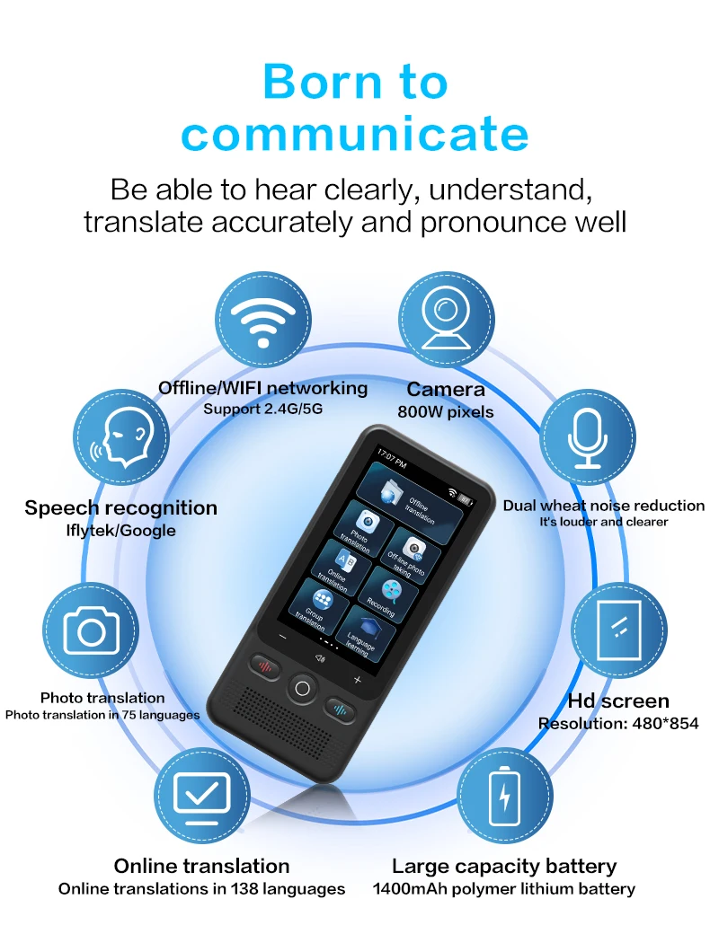 T18 real-time voice translator offline language text photo translation multilingual wifi portable intelligent translation device