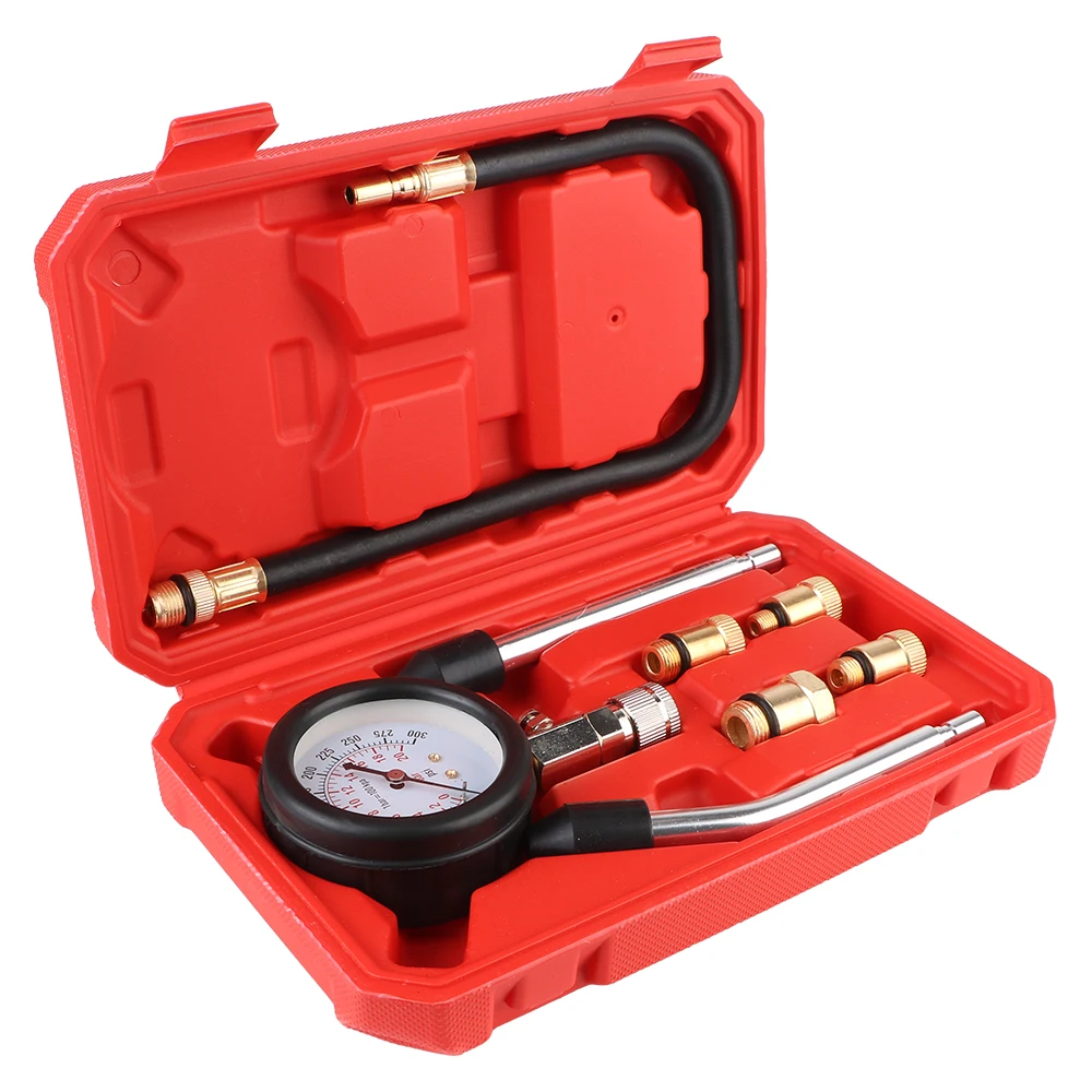 Gasoline Engine Compression Meter 0-300 PSI Pressure Gauge Automotive Cylinder Tester Kit with M10 M12 M14 M18 Adapter