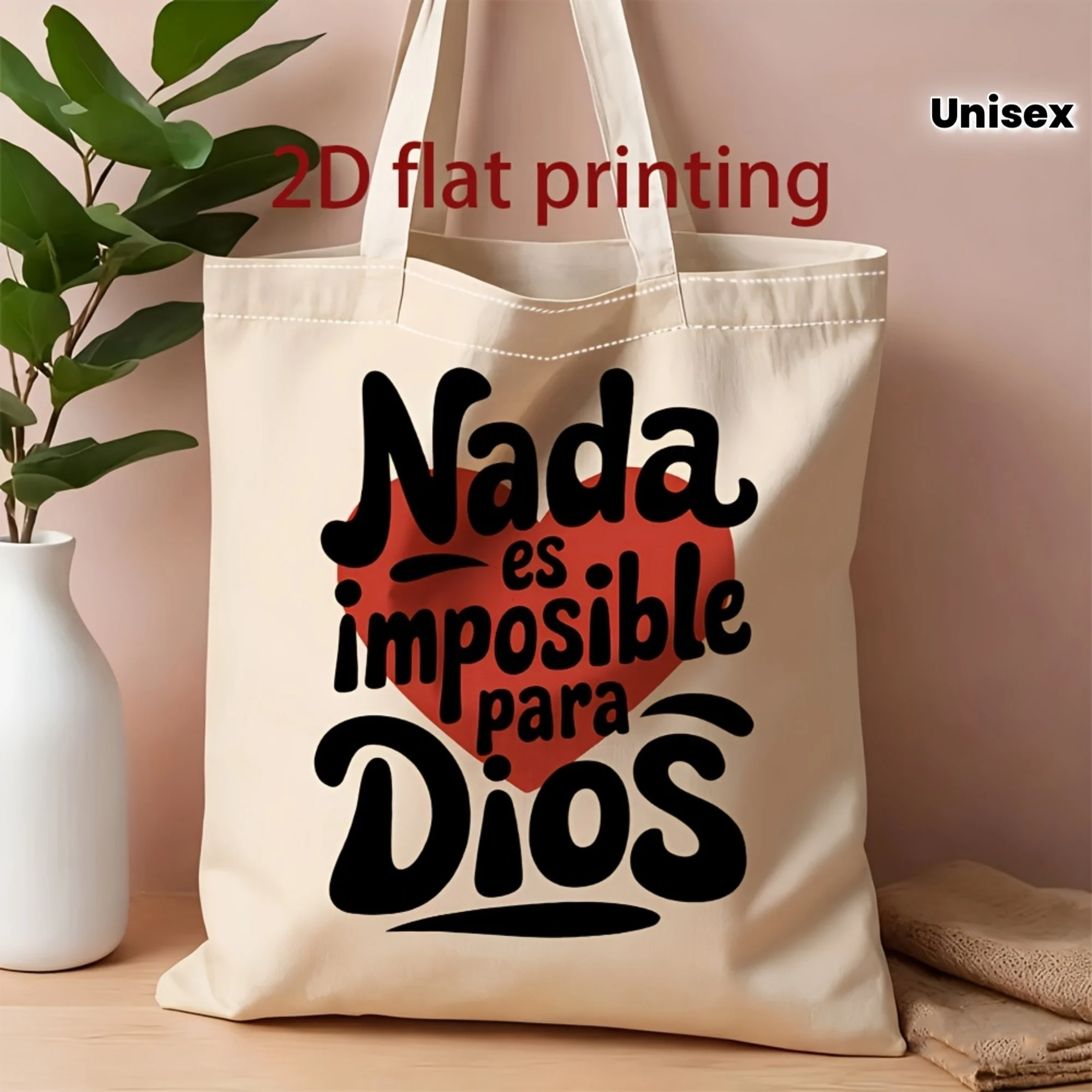 

Spanish Faith Slogan Pattern Religious Inspirational Design Tote Bag - Unisex 2D Flat Print, Portable Single Shoulder Bag, Canva