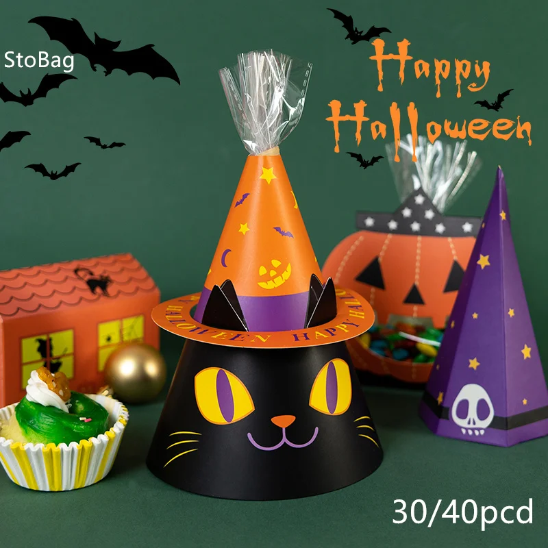 

StoBag-Halloween Candy Paper Plastic Box Packaging Pumpkin Cat Ghost ModelingScary Witch Festival Outdoor Party Haunted House 30