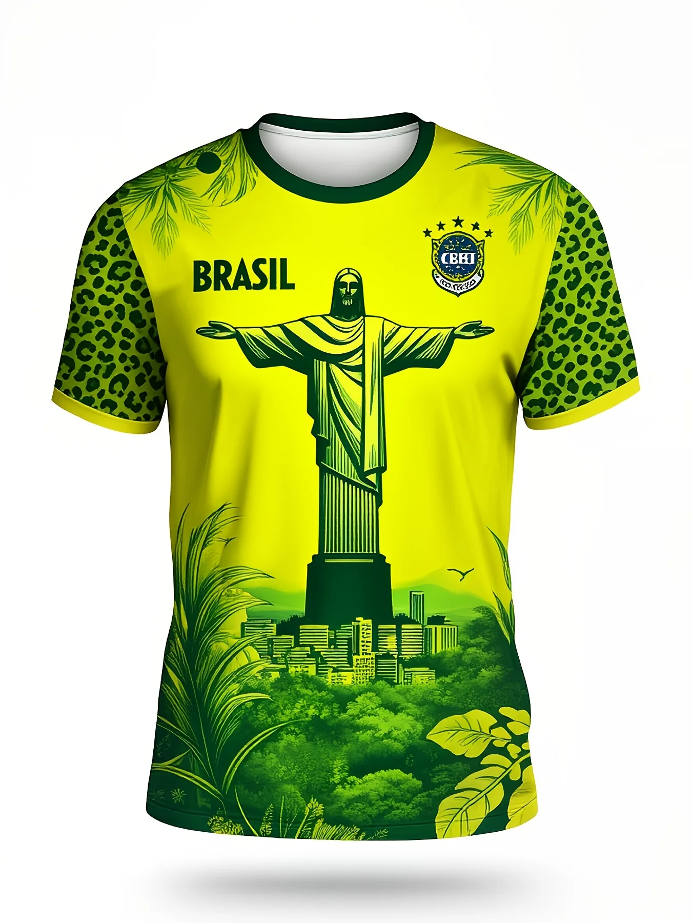 Matching Family Outfits: Tropical Landscape Print (Yellow & Green) – Quick-Drying Casual Wear for Cycling and Jogging
