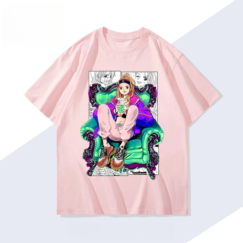 

Genuine Bandai Japanese Animation ONE PIECE Nami Cotton T-shirt Round Neck Retro Printed Cartoon Men's and Women's Short Sleeves