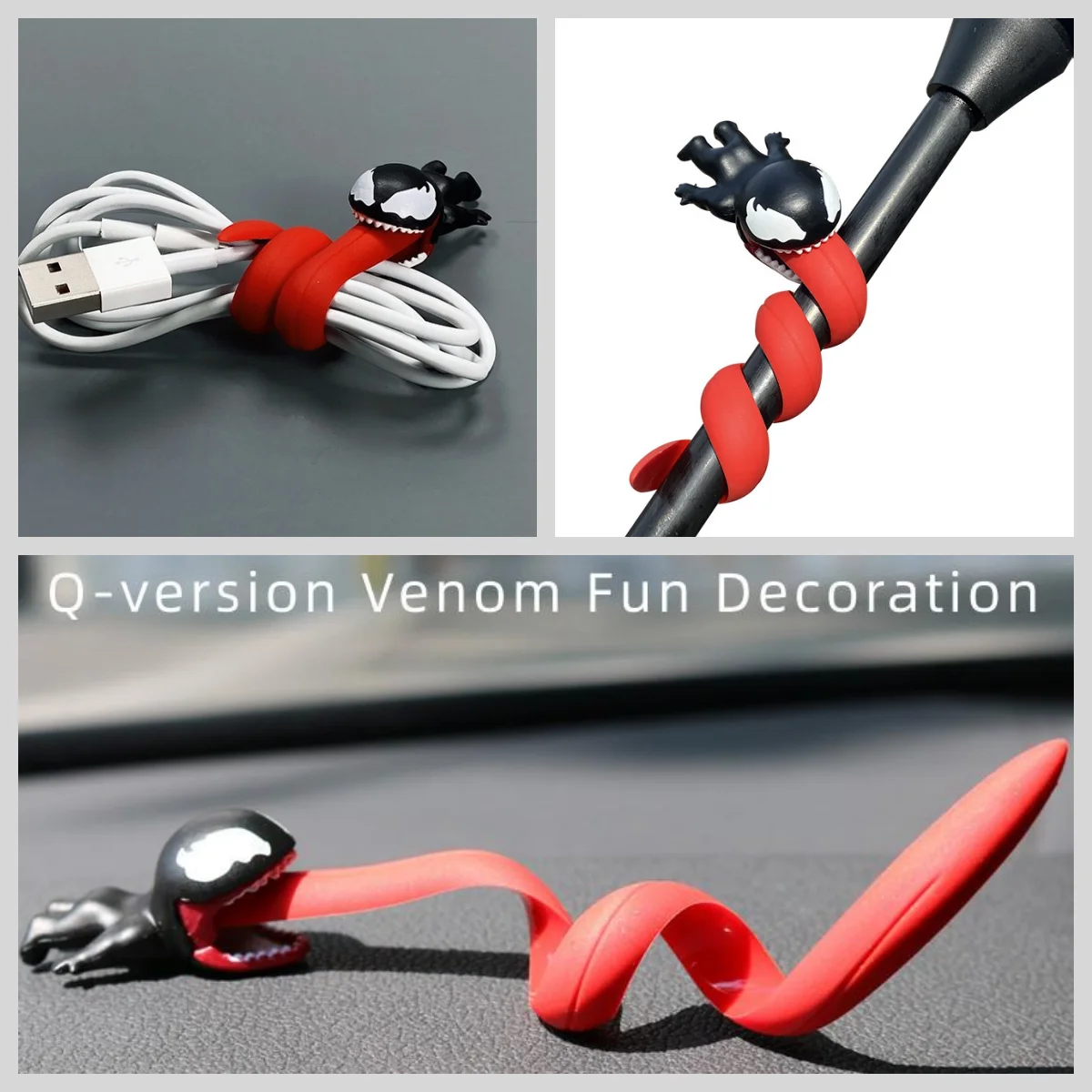 Q-version Mini Venom Action Figure USB Wired Data Cable Holder Electric motorcycles handle decoration Toy Decoration Gift