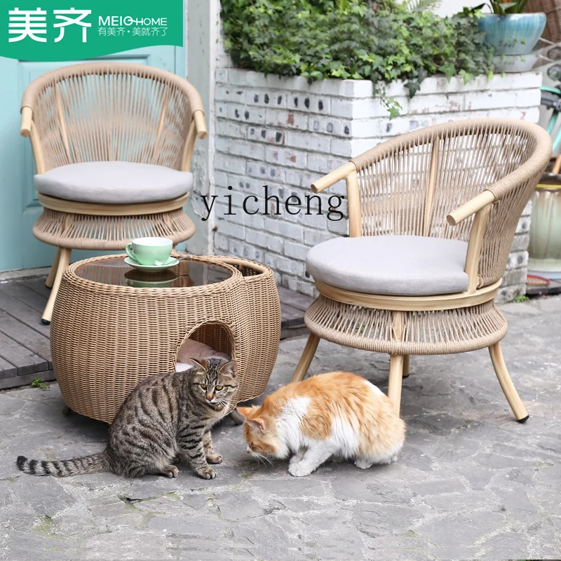 

TWR Balcony Small Table and Chair Outdoor Household Small Coffee Table Courtyard Rattan Chair