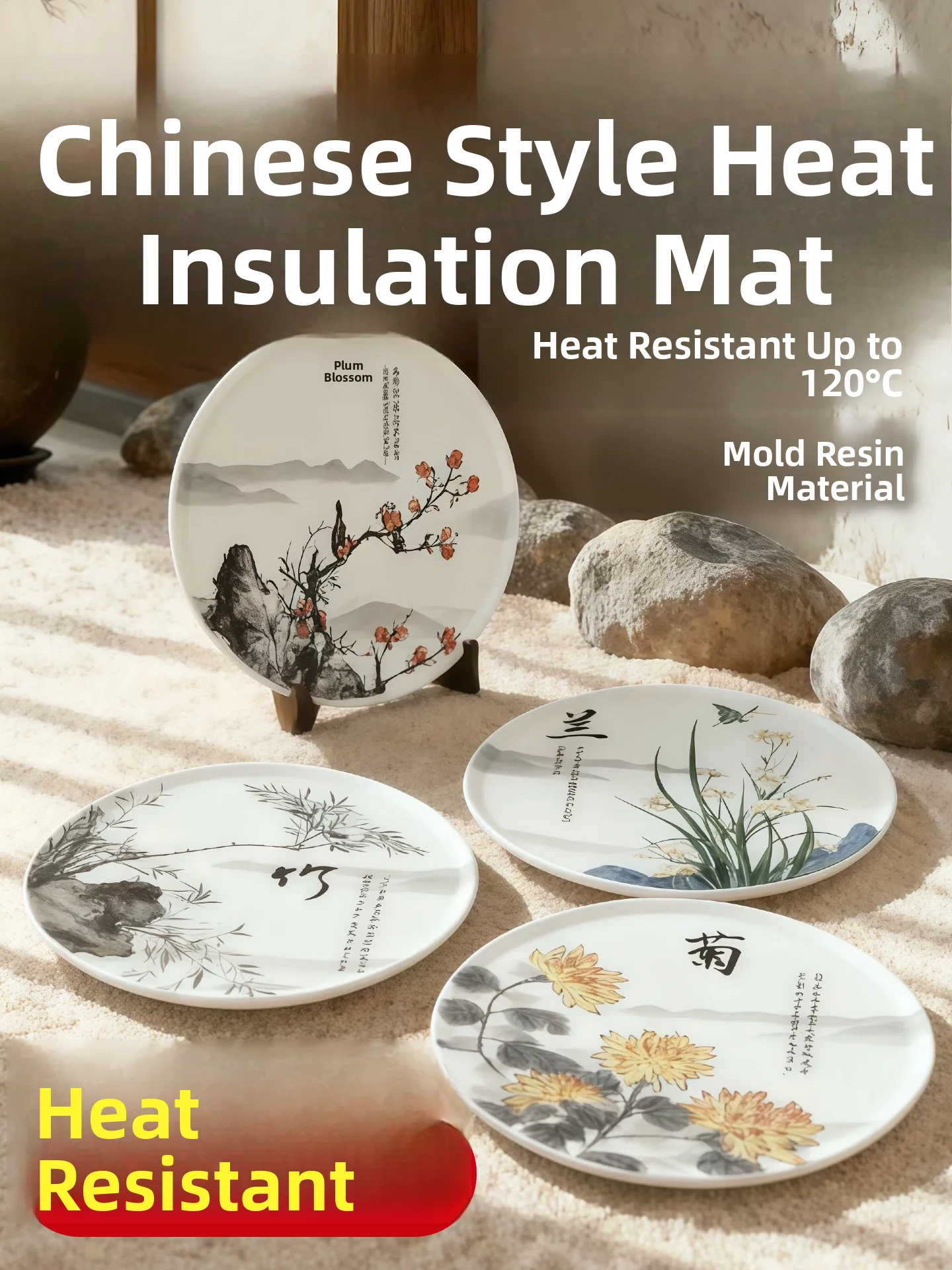 

Heat Resistant Dining Table Mat Chinese Sle round Plastic Dinner Table Pad for Serving Food Prevent Scalding High Temperatu...