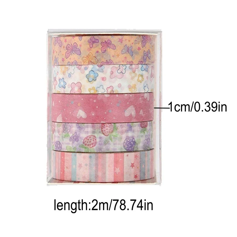 5 Rolls/Box 1cm X 2m Cute Cartoon Washi Tape, Animal Floral Multi Pattern For Scrapbook Journal Diy Gift Craft Decor Supplies