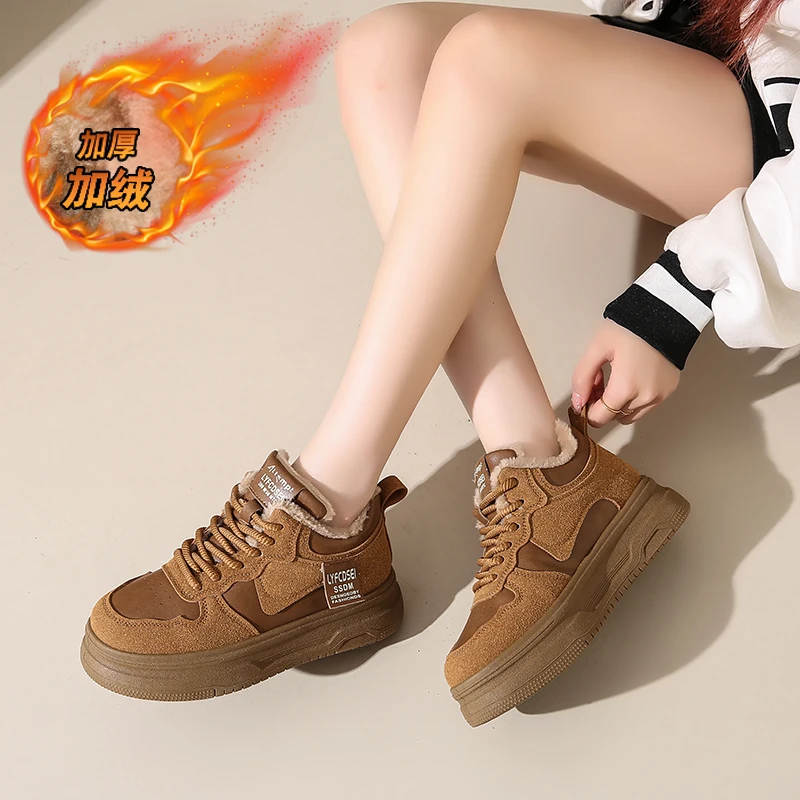 CRLAYDK Women Winter Fur Lined Shoes Suede Platform Sneakers Warm Fashion Casual Outdoor Ladies Walking Ankle Snow Botas