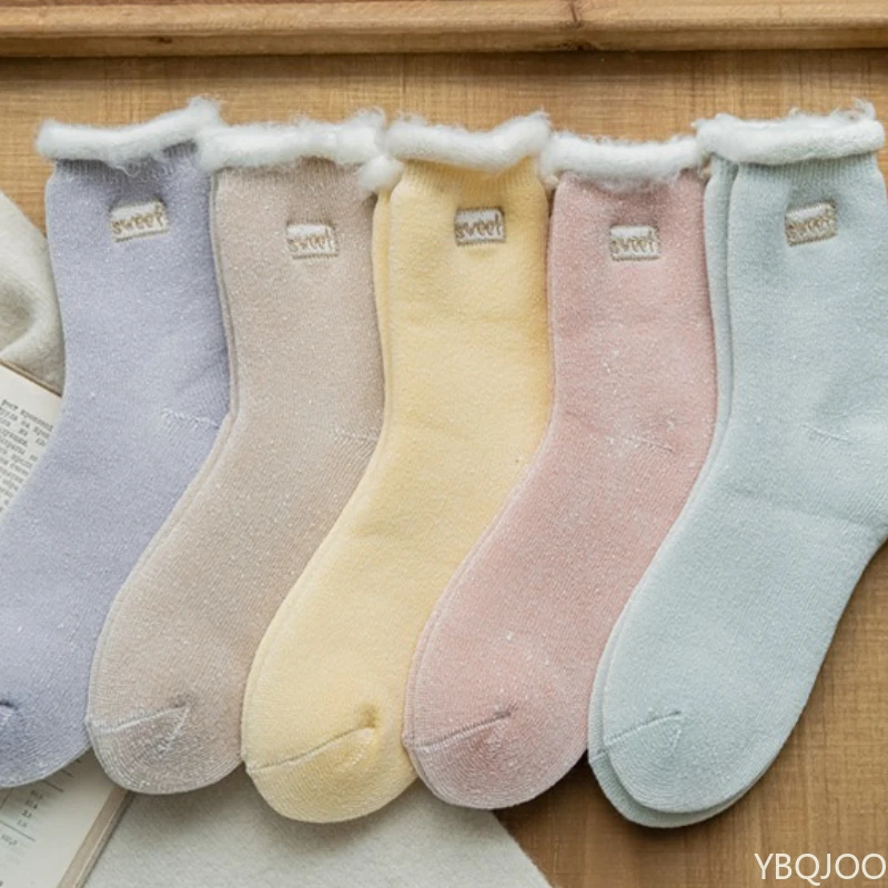 

5 пар однотонных толстых носков для женщин на осень и зиму с добавлением толстых и толстых теплых носков и очень толстых зимних носков