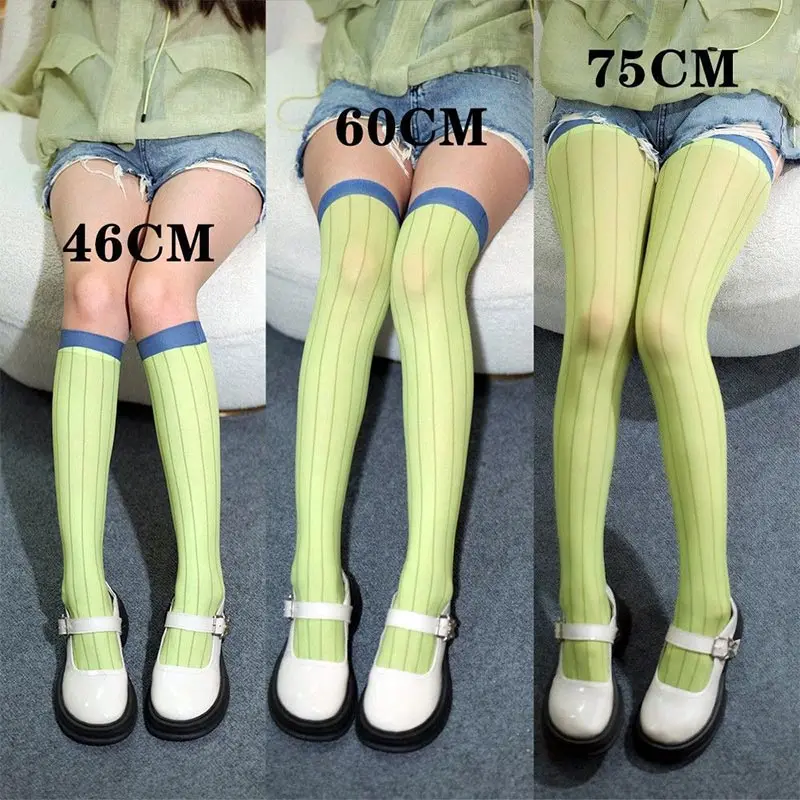 46/65/70 cm lange, dünne Socken, koreanische JK/Lolita grün gestreifte Kniestrümpfe, einfache und bequeme Mädchensocken