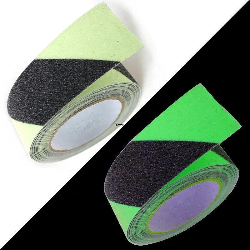 5cm*5m Twill Anti-Slip Green Glow In The Dark Tapes Black Non-Slip Adhesive Grip Strips For Slippery Surface Stairs Steps Floor