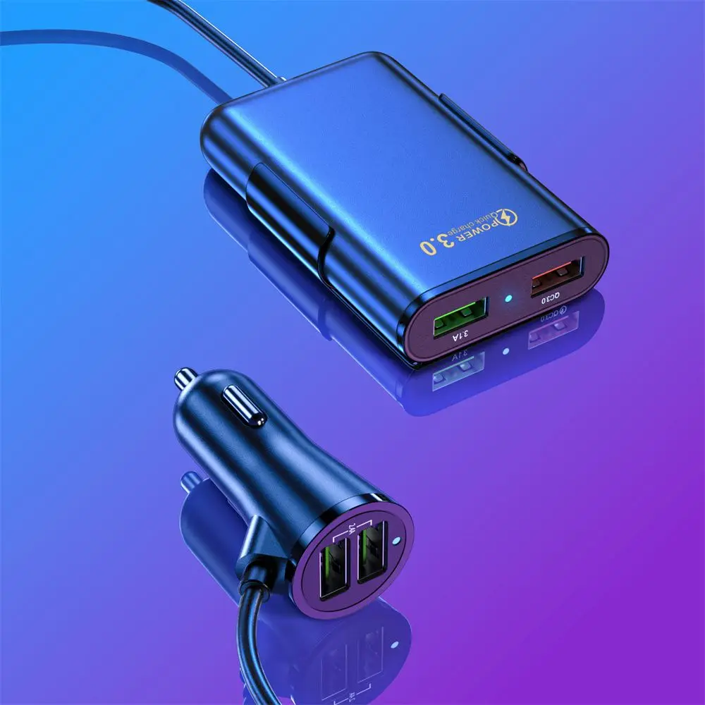 Uniwersalna 4-portowa ładowarka samochodowa USB QC3.0 do szybkiego ładowania Huawei z przedłużaczem kabla USB HUB o długości 1,7 m