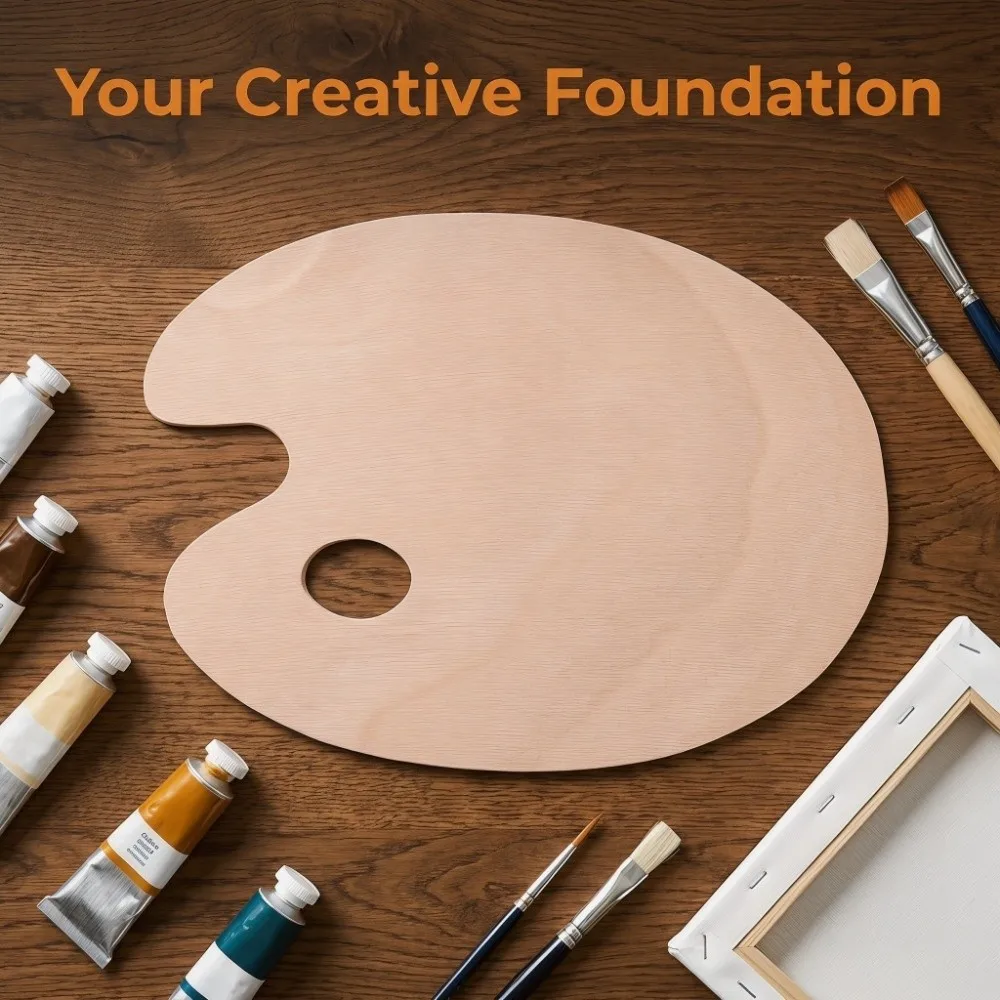 Sealed Wood Surface Wooden Paint Palette Smooth Mixing Plane Large Capacity Oval Art Mixing Palette Solid Wood Material