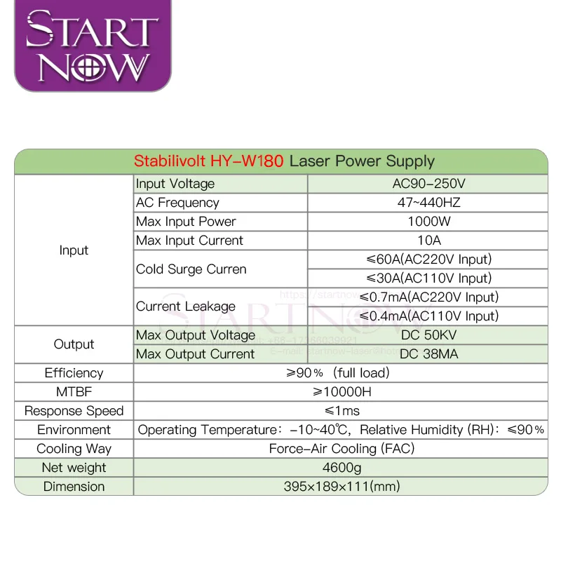 HY-W180 CO2 Laser Power Supply With Voltage Stabilization Function 150W 180W PSU Device 110V 220V Laser Source