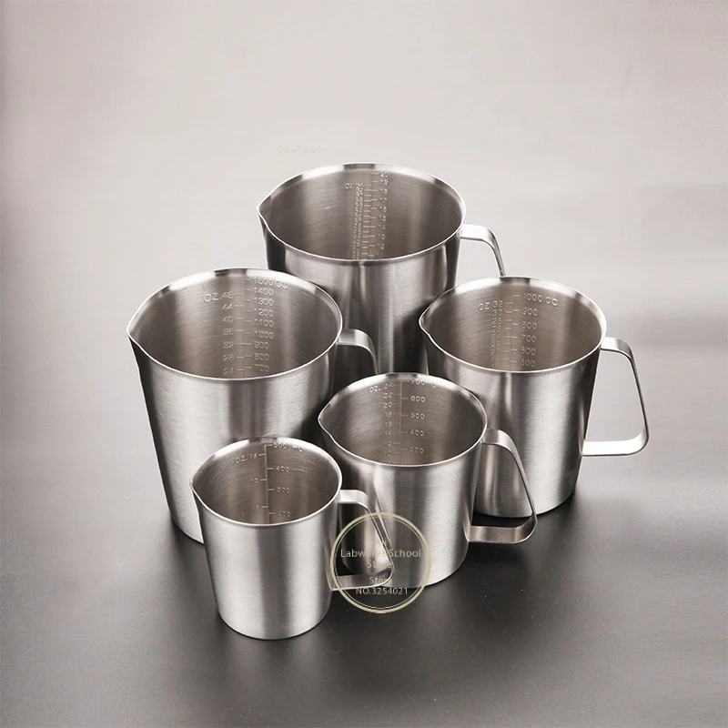 1pcs 500ml 700ml 1000ml 1500ml 2000ml  Stainless Steel Lab Beaker Measuring Cups Graduated Liquid Metal Tools With Inner Scale