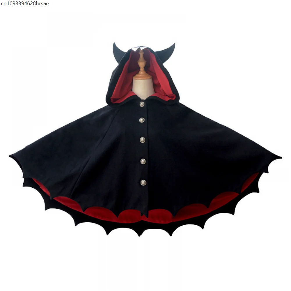 

Fleece Poncho Hoodie Cloak Coat Winter Kids Halloween Gothic Punk Black Devil Bat Wing Demon Costume Lolita Hood For Girls
