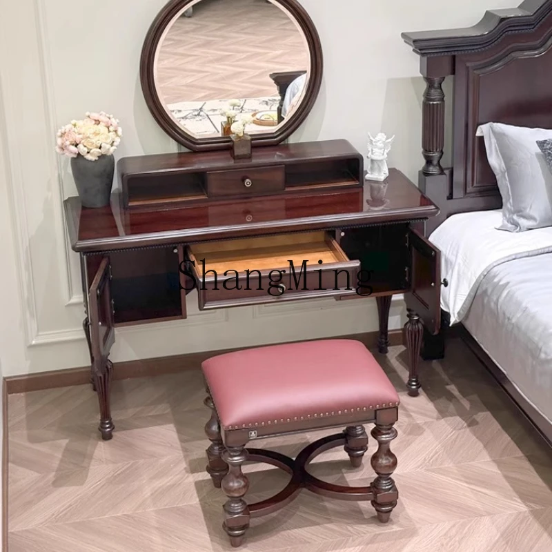 

ZYY retro solid wood dresser master bedroom makeup table retro dressing integrated table storage table
