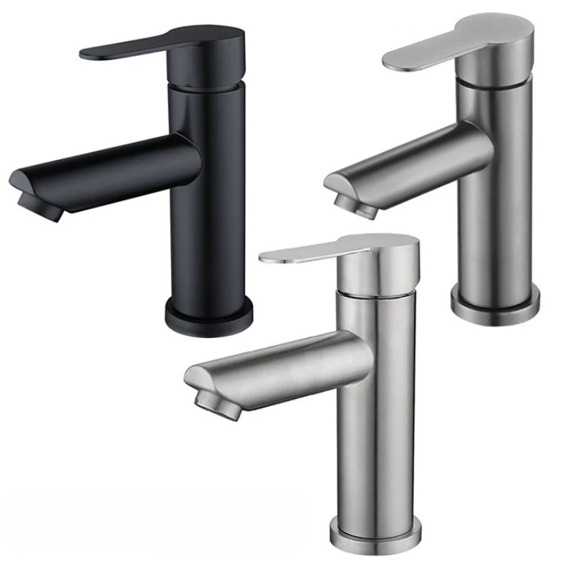 

304 Stainless Steel Washbasin Faucet Single Handle Single Hole Brushed Hot and Cold Basin Faucet