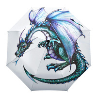 Dragon Medieval White Automatic Umbrella Men Women Rain Windproof Outdoor Travel Sun Three Folding Umbrellas 8 Ribs Gift Parasol