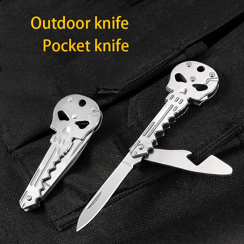 Stainless steel peeled fruit knife, portable multi-functional EDC pocket knife pendant, multi-purpose outdoor camping knife