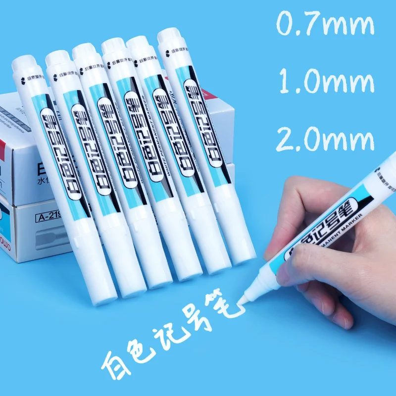 

5pcs White Marker Waterproof Industry 2.0 1.0 0.7 Mm Tyre Oil Pen Fiber NIB Multi Purpose Deep Hole Marker Thick Head Thin Nib