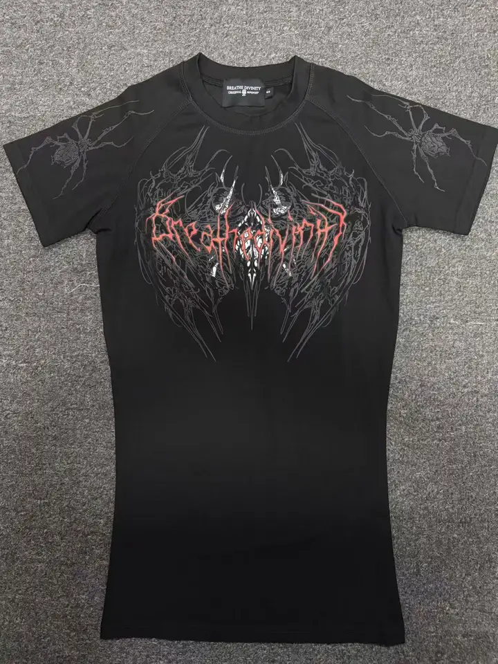 トップス Breathe divinity compression T-shirt Breathe Divinity Mens Compression Shirt Size XL Black Dark Gothic
