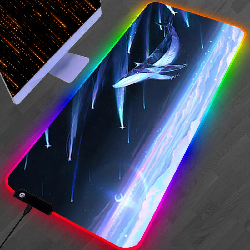 RGB LED Mouse Pad Laptop Rubber Extended Pad Desk Mouse Mat Computer Gamer HD Mousepad PC Accessories Cloud Whale Keyboard Pad