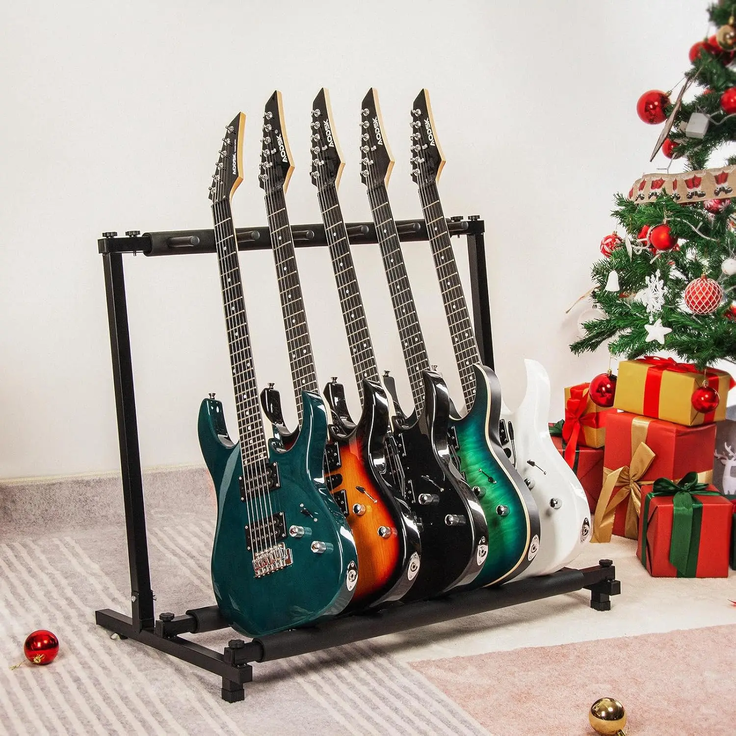 5‑Piece Metal Folding Multiple Guitar Stand Rack Portable Black Instrument Holder For String Instrument Display Storage