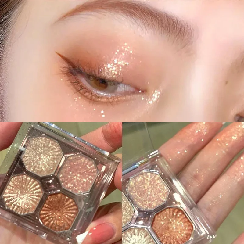 Four-Color Eyeshadow Palette Chocolate Brown Daily Bright Shiny Matte Earth Tones Eye Shadow Waterproof Glitter Shimmer Cosmetic