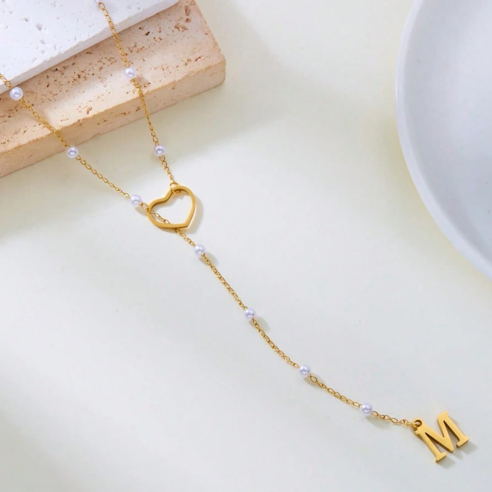 Dainty Gold Plated Stainless Steel Heart Letter Pendant Necklace for Women Choker Initials Necklace Gift For Girlfriend Mom