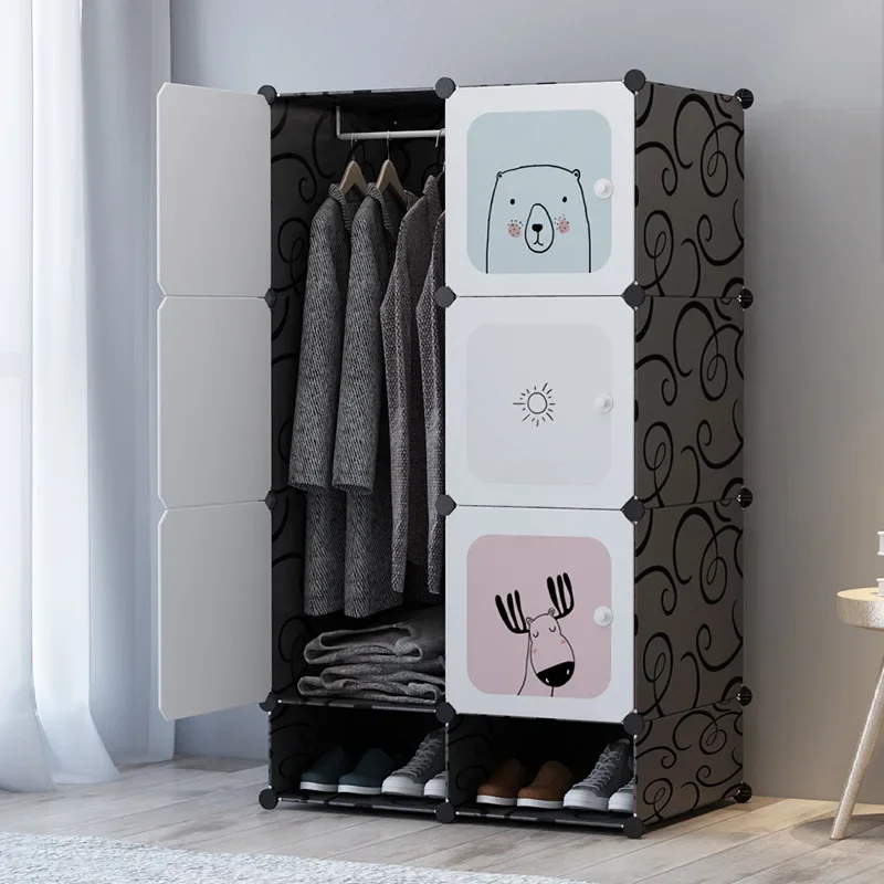 Simple Wardrobe Plastic Assembly Economy Bedroom Furniture Storage Cabinet Storage Wardrobe Children's Wardrobe Free Shippi